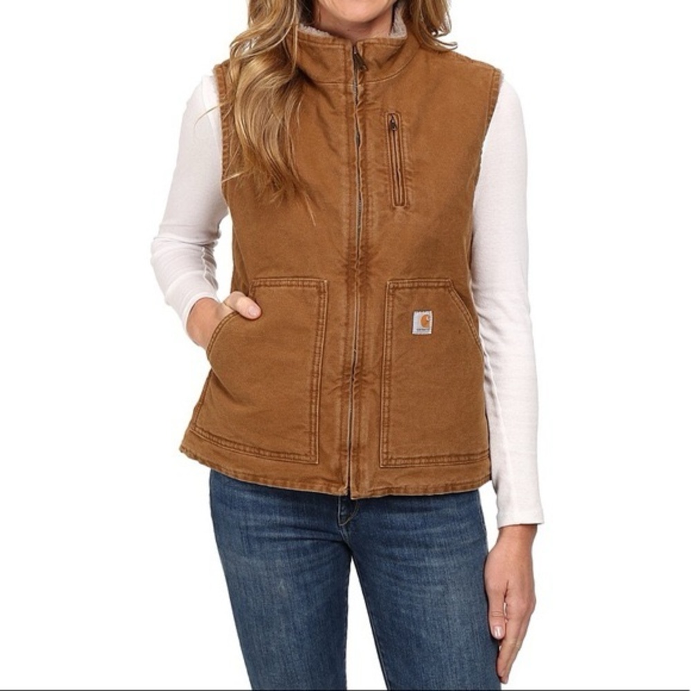 Carhartt Women's Vintage Fleece-Lined Mock-Neck Duck Canvas Vest Size Small - Picture 11 of 14